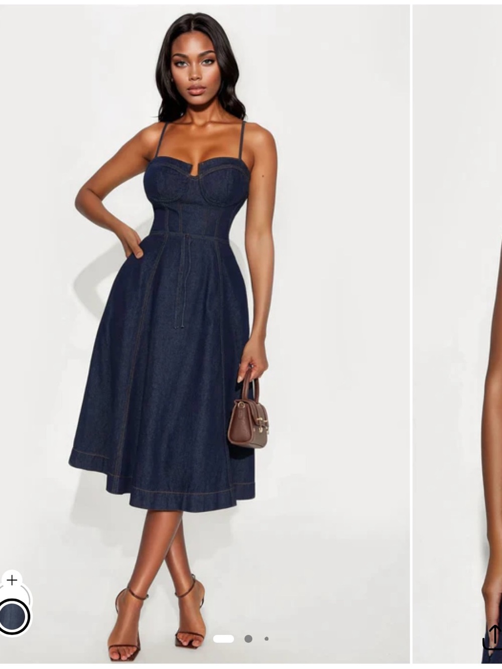 Sleeveless Dark Denim Fit-and-Flare Midi Dress